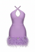 Mini Sexy Sleeveless Open Back Feather Bandage Dress