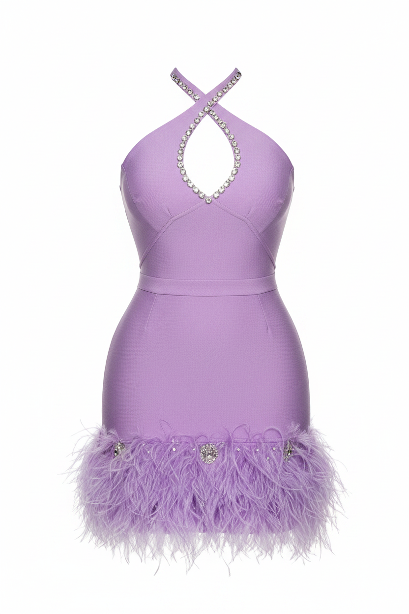 Mini Sexy Sleeveless Open Back Feather Bandage Dress