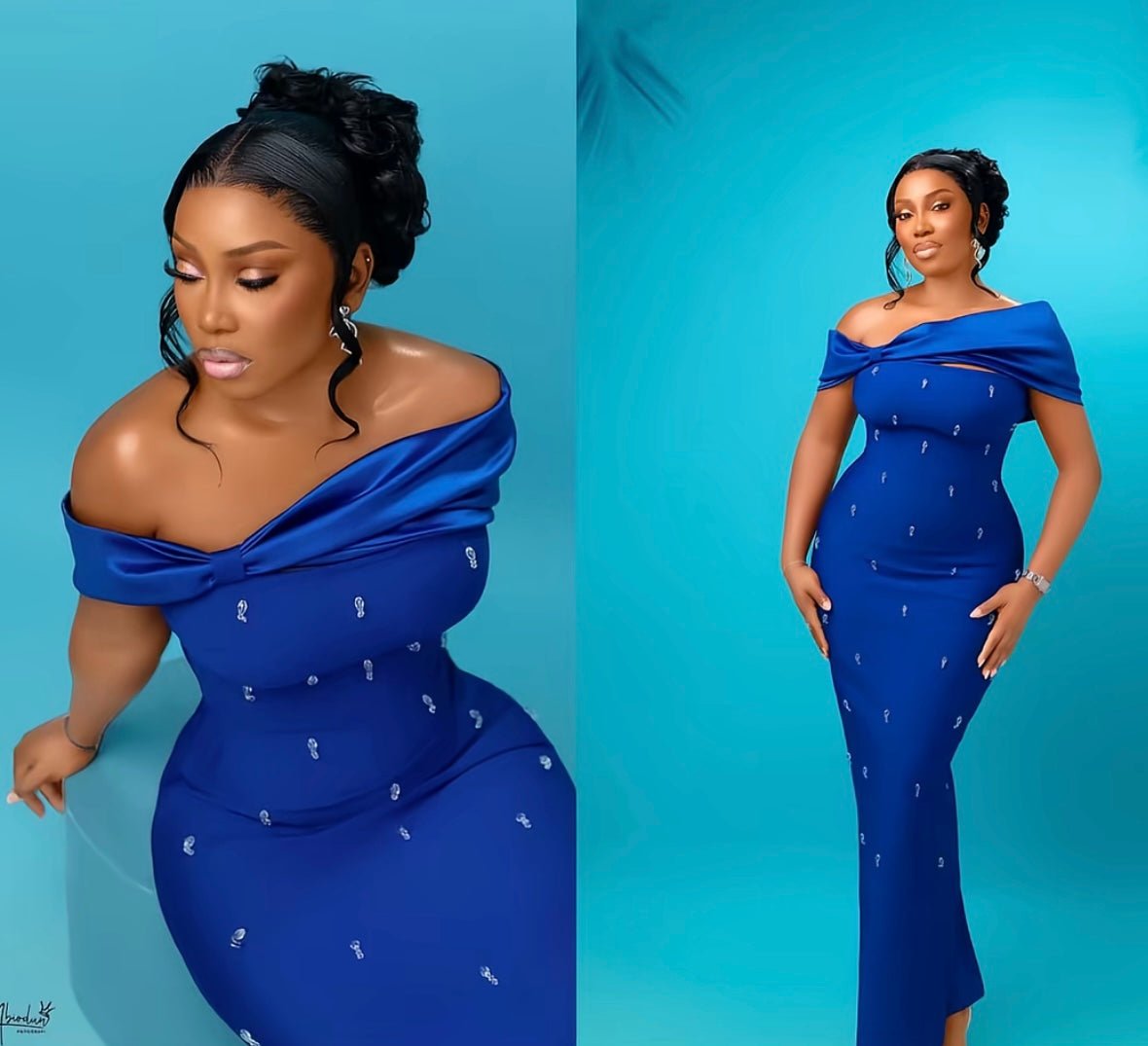 Off Shoulder Rhinestone Bow Long Bandage Dress Wedding Guest Dress - Bandage city