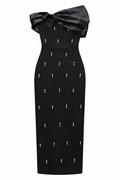Off Shoulder Rhinestone Bow Long Bandage Dress