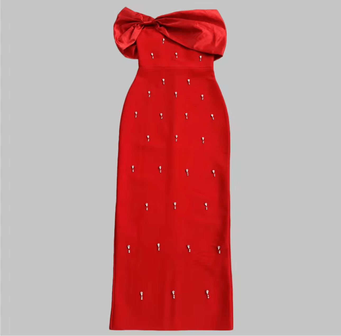 Off Shoulder Rhinestone Bow Long Bandage Dress Wedding Guest Dress - Bandage city