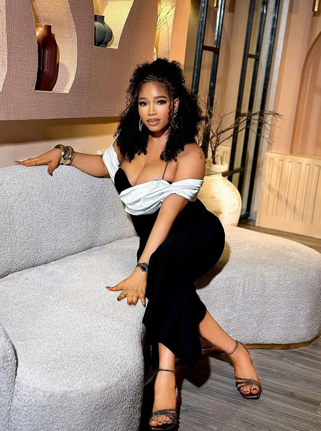 Off - the - shoulder One - shoulder Bandage Dress Colorblock Sleeveless - Bandage city