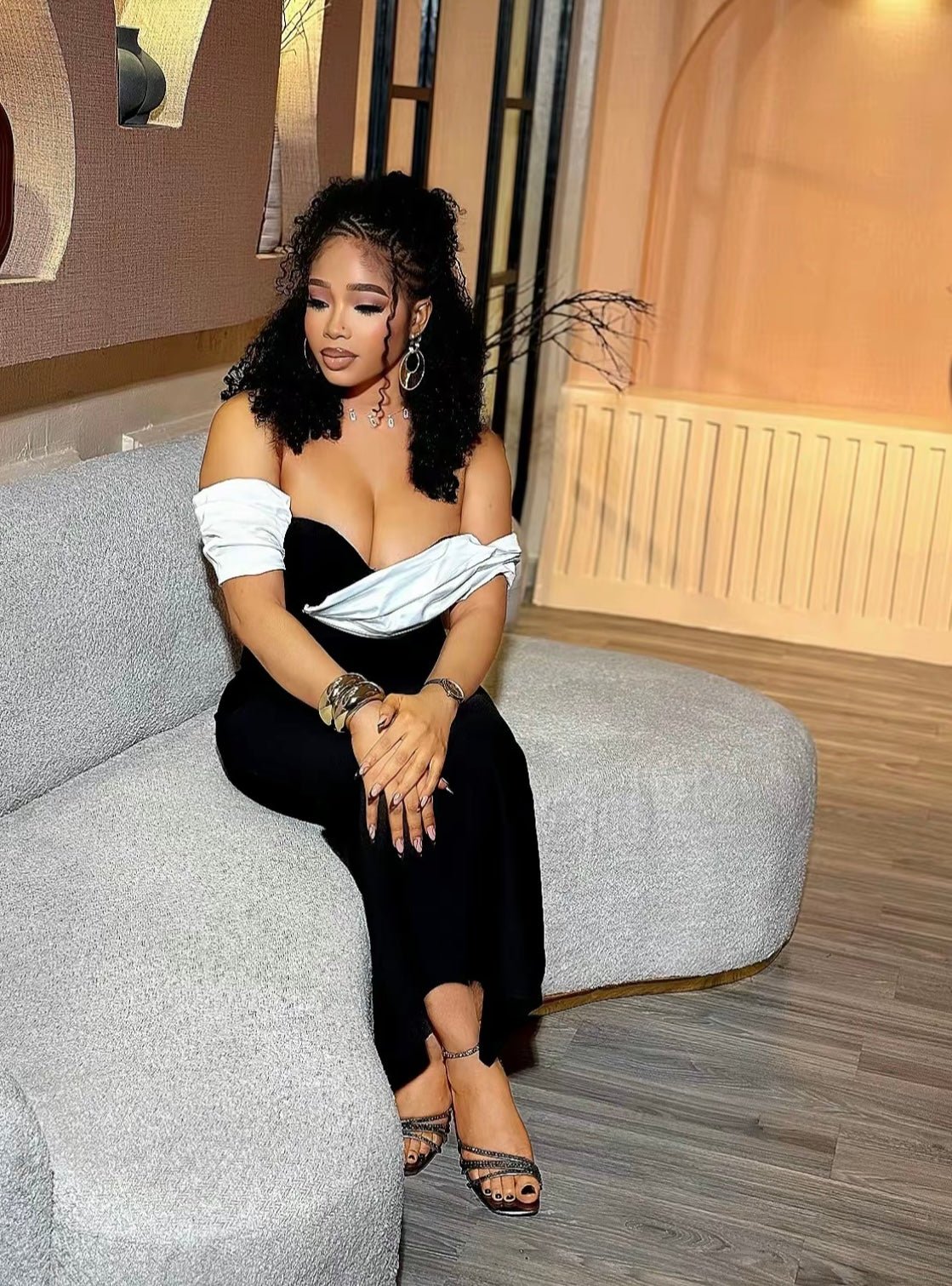 Off - the - shoulder One - shoulder Bandage Dress Colorblock Sleeveless - Bandage city