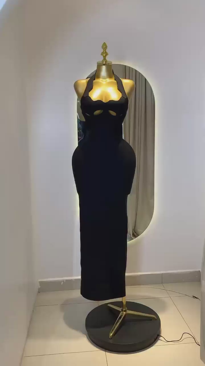 Sexy Halter Cut Out  Backless Split Maxi Long Bodycon