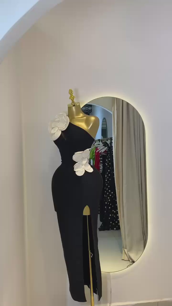 Shoulder Slit Flower Dress Party Wrap Dress Sleeveless Prom Gown Fashion Party Gown