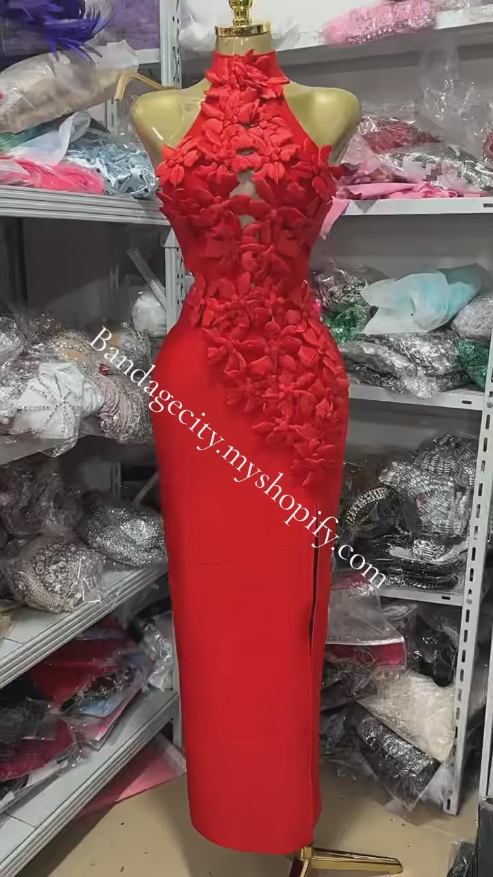 Sexy High Neck Floral Party dress