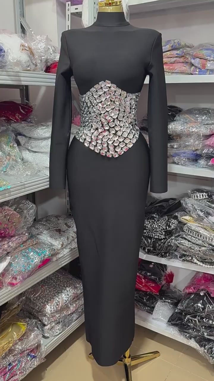 Iconic Rhinestone Sweetheart Neck Bandage Dress