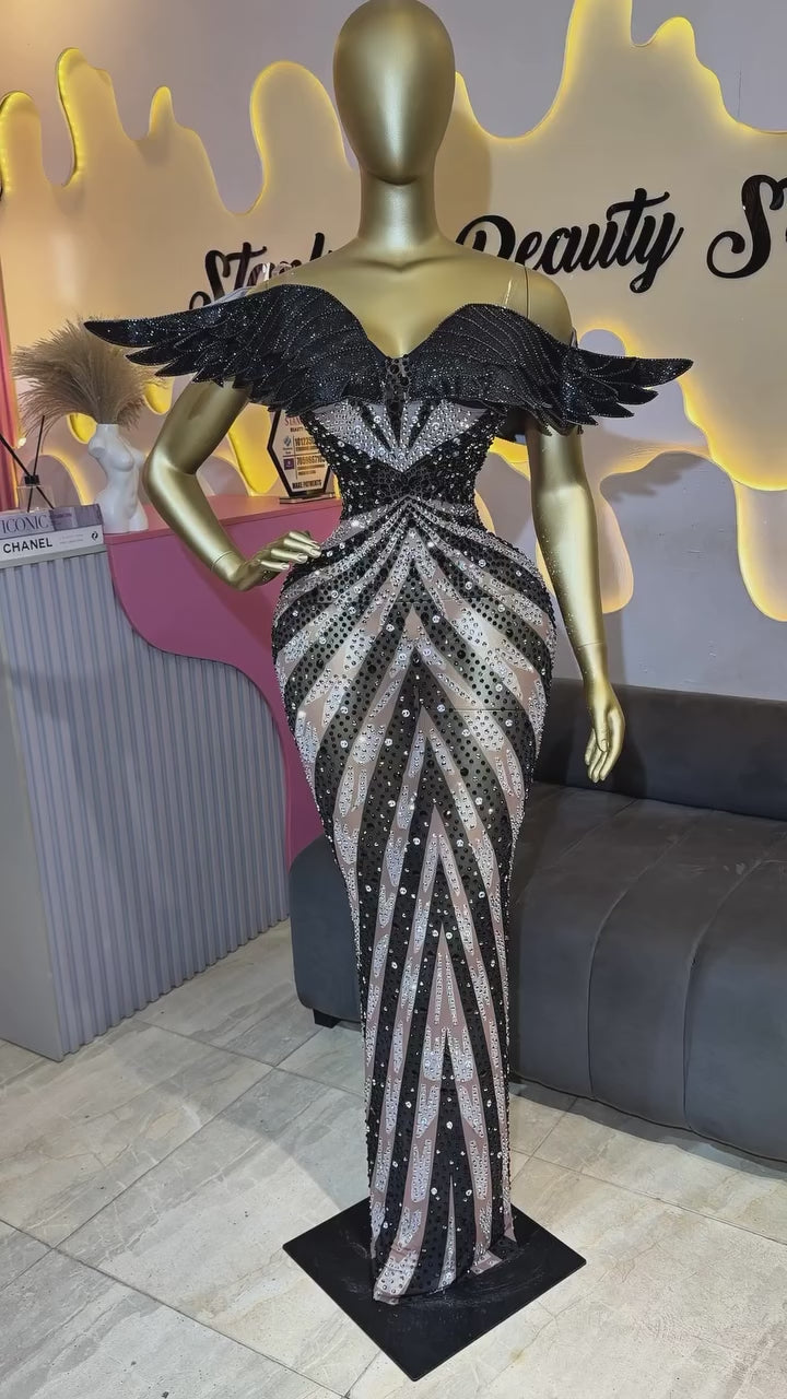 Couture Scarlet Blaze Rhinestone Statement Dress