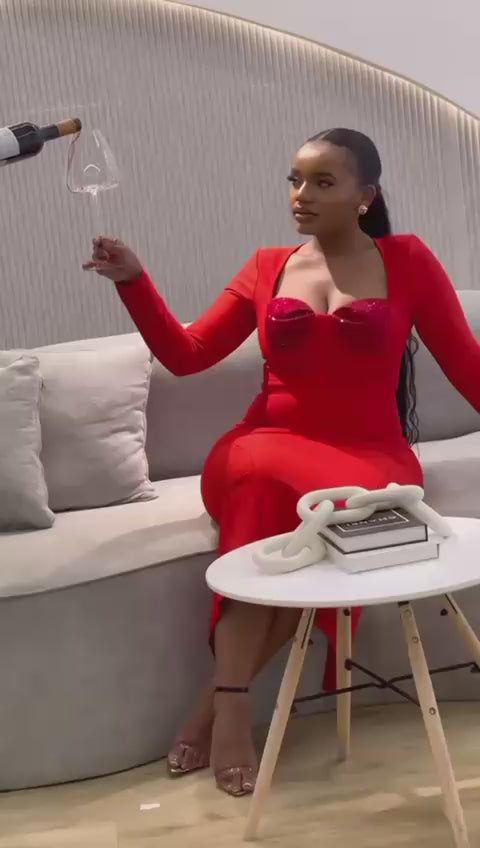 Elegant Wrap Chest with Shoulder Pad Slimming Long Dress