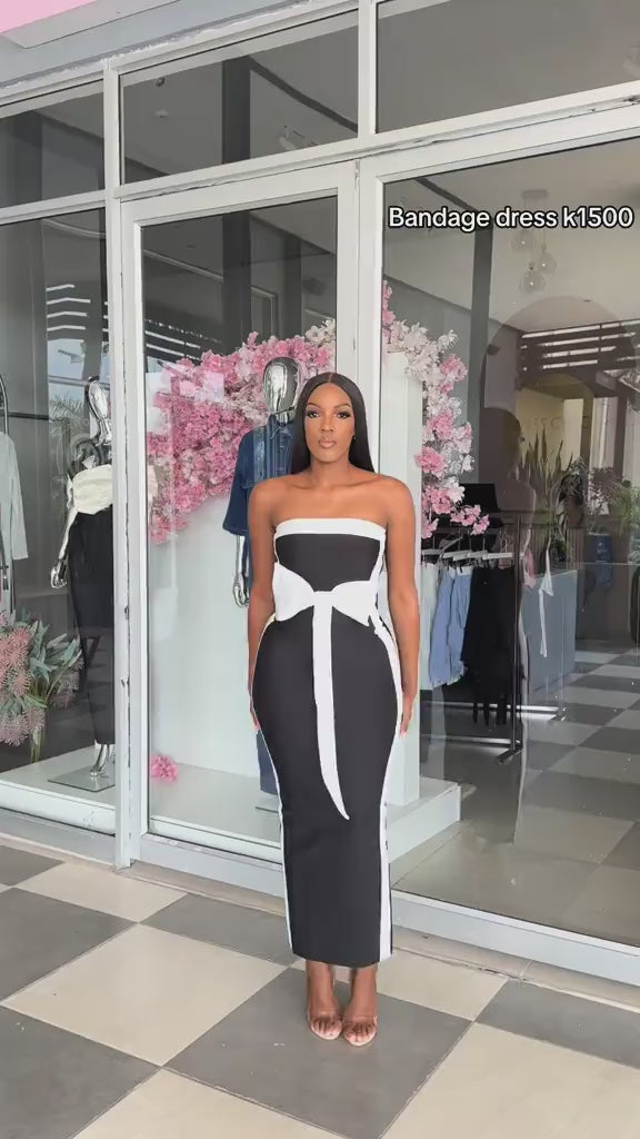 Red White Blue Women Sexy Strapless Bow Bodycon Long Bandage Dress Birthday Party Outfit
