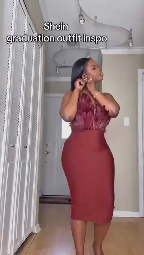 Sexy Elegant Socialite Style Bandage Dress Elastic Strapless Feathering Slimming Smooth Silhouette For Party Occasions