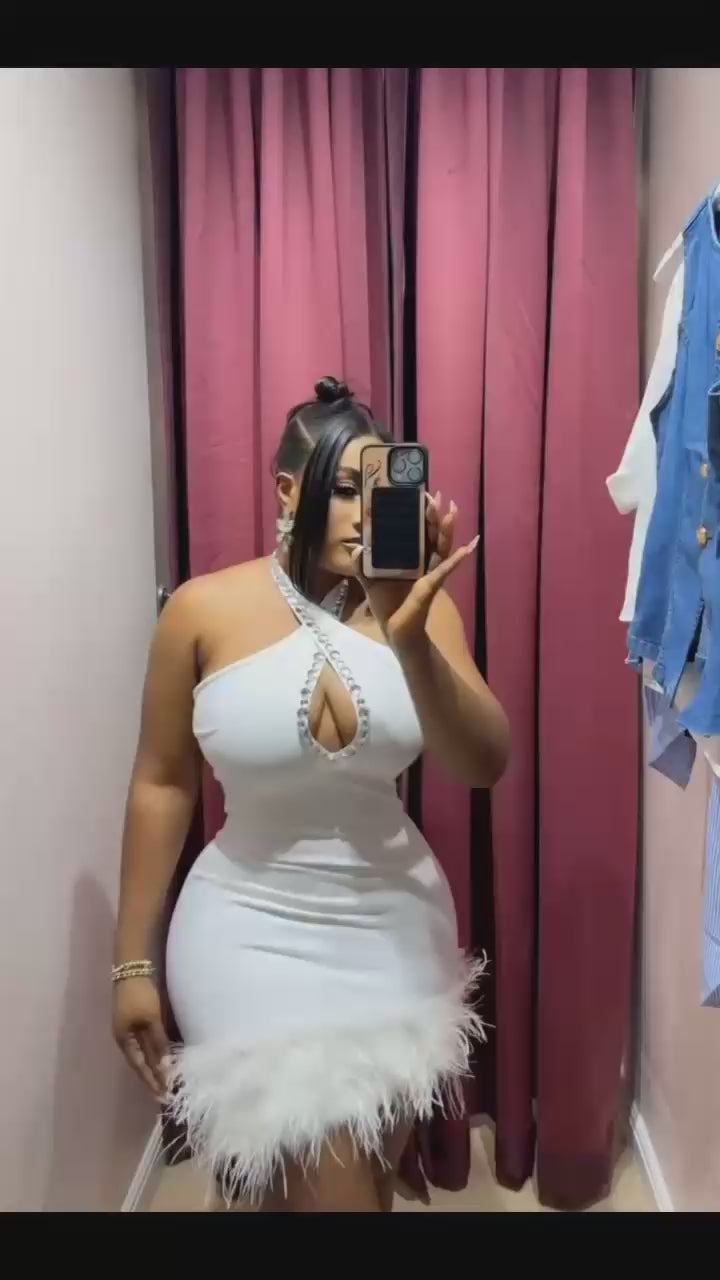Mini Sexy Sleeveless Open Back Feather Bandage Dress