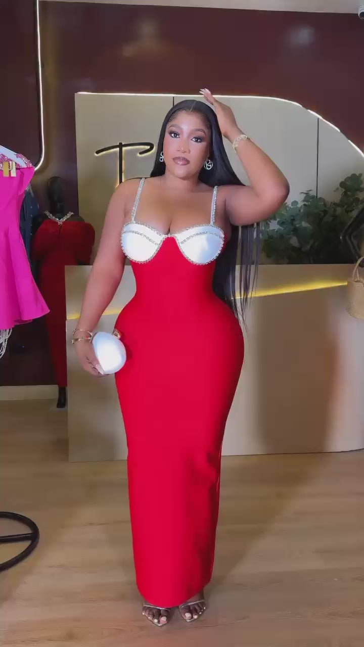 Sexy Backless Diamond Patchwork Black White Red White Maxi Long Bodycon Bandage Dress