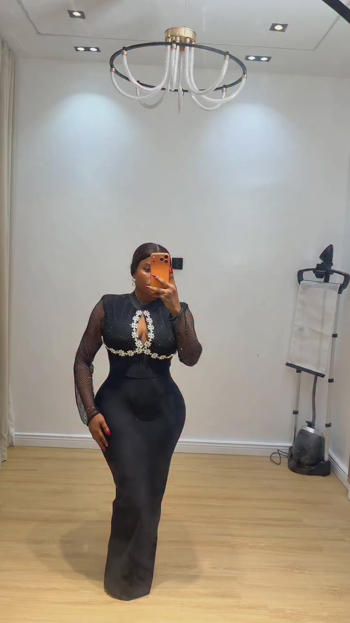 Fashionable and Sexy Halter Neck Studded Mini Dress