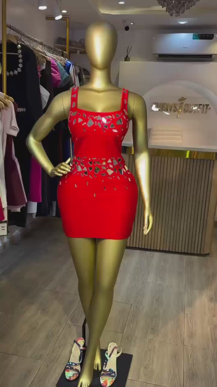 Sleeveless Sexy O-Neck Shinning Mirrors Bodycon Mini Bandage Dress Nightclub Party Outfit