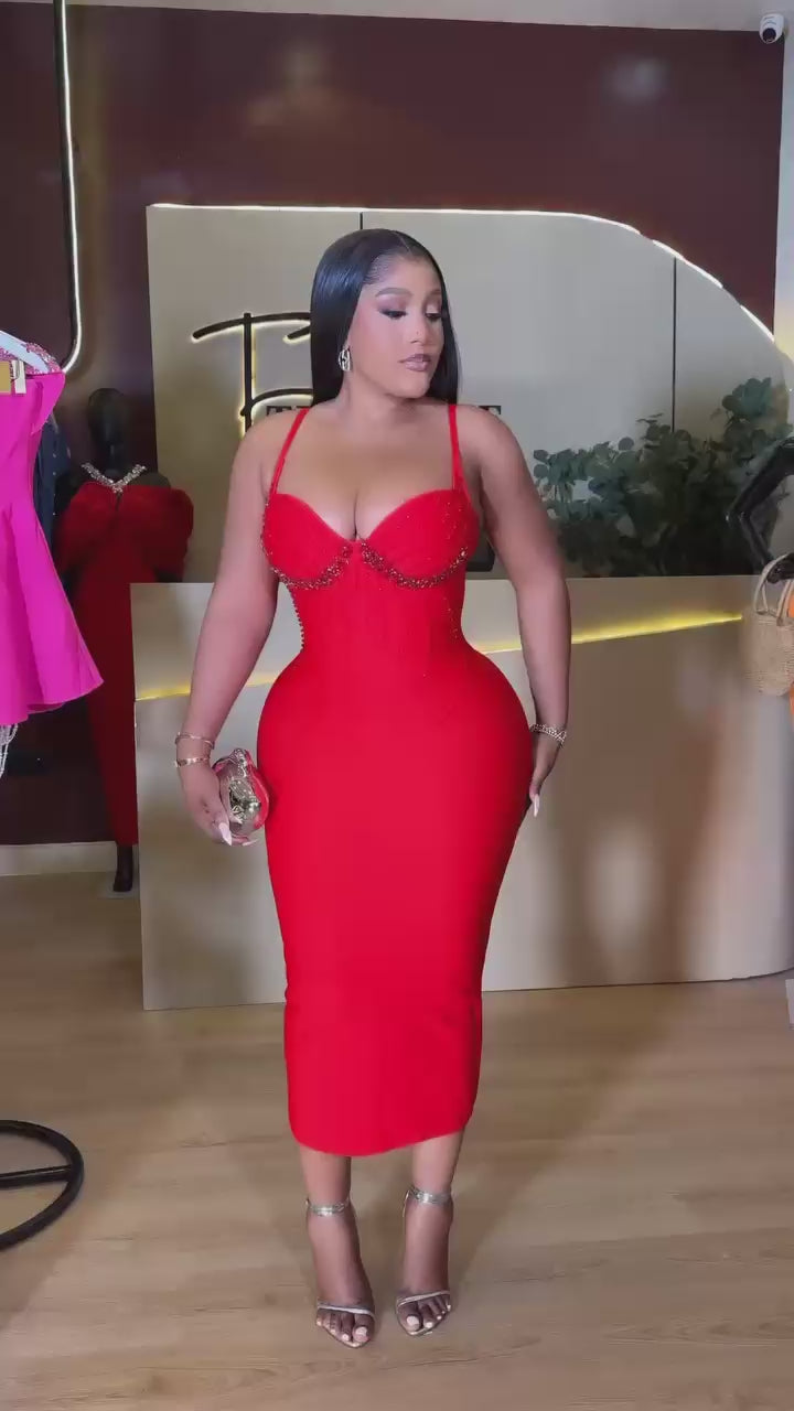 Spaghetti Strap Diamond Beading Embroidery Long Birthday Bandage Gown