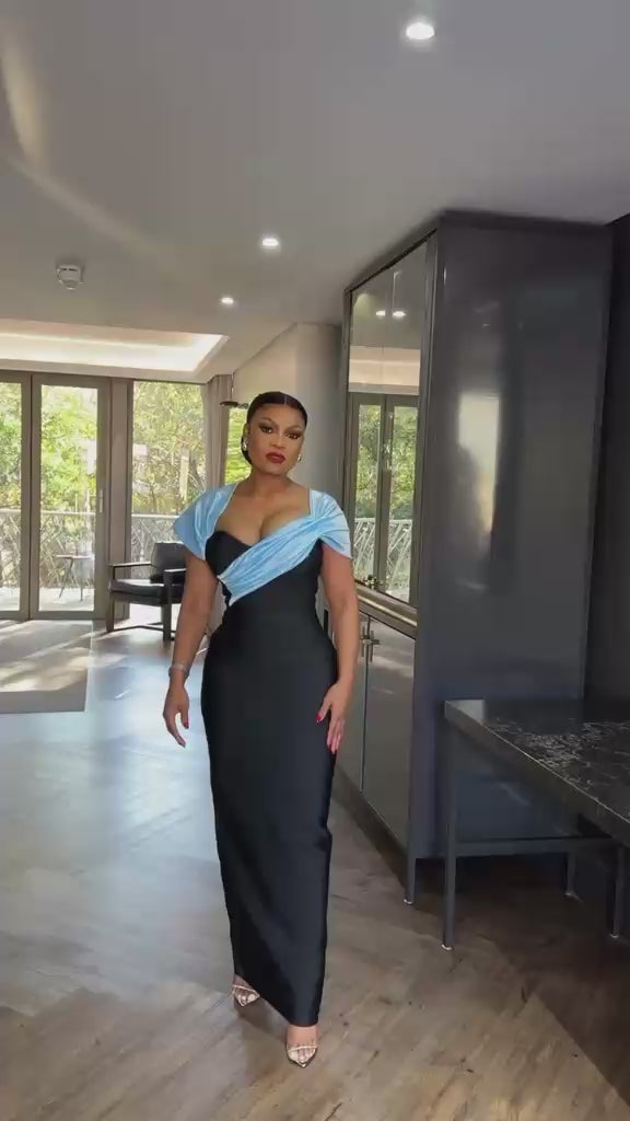 Off-the-shoulder One-shoulder Bandage Dress Colorblock Sleeveless