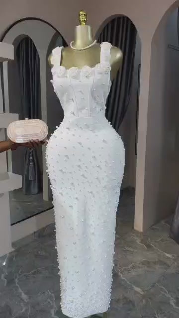 Backless Flower Sleeveless Sexy Suspender Slim-Fitting Beaded