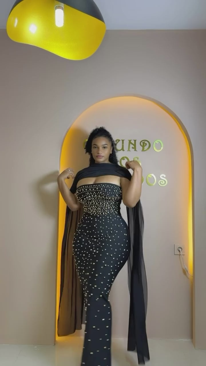 Angelic Glow High-Neck Embellished Bandage Gown