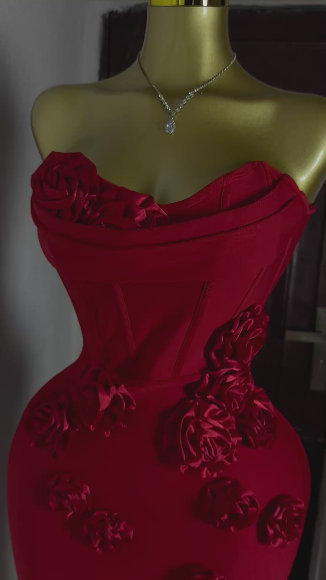 Strapless Florals Off the Shoulder Bodycon Bandage Mid-calf Dress  Backless Club Party Dress