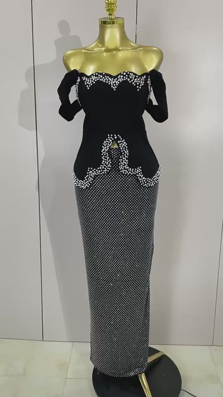 Rhinestones New Style Beaded Top with Skirt Elegant Socialite Style Set Dress