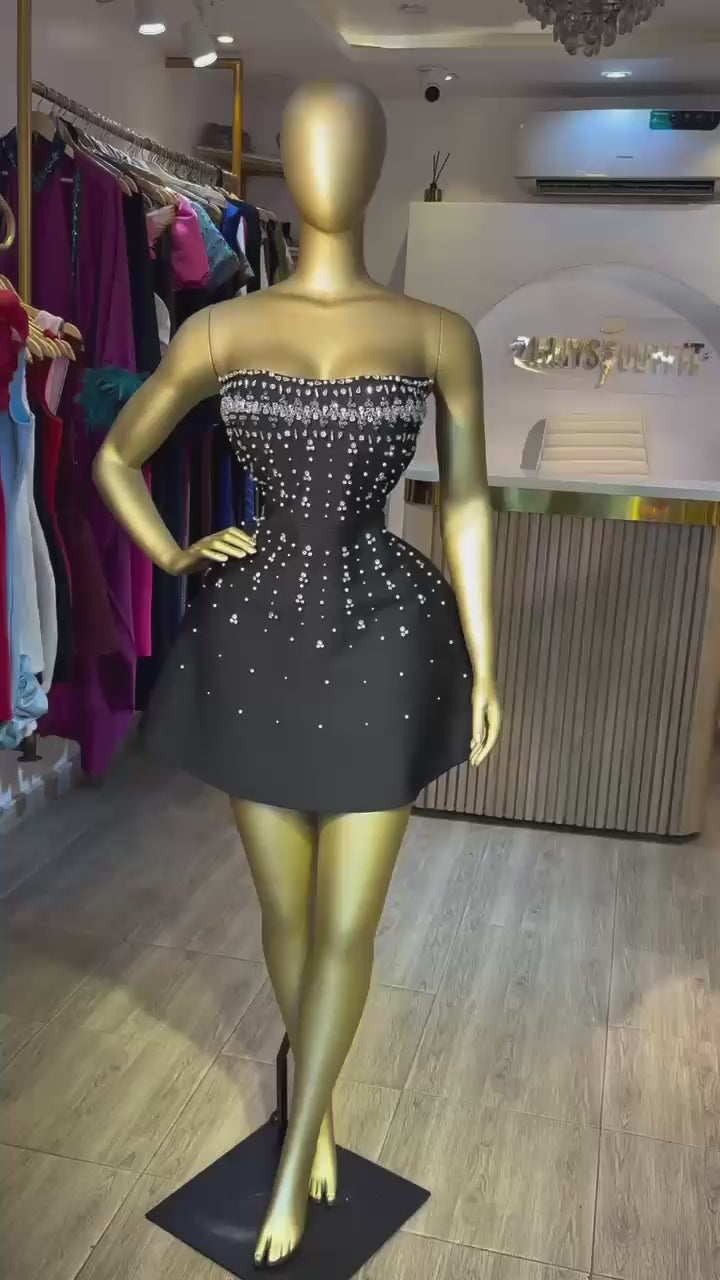 Sexy Backless Mini Dress Diamond Embellished Bodycon