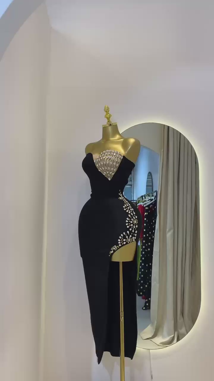 Strapless Shinning Crystal Bodycon Bandage Dress