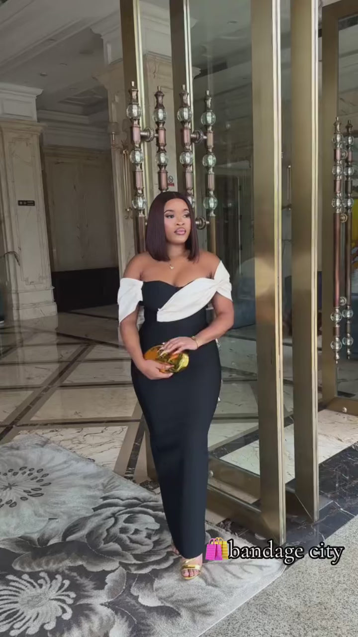 Off-the-shoulder One-shoulder Bandage Dress Colorblock Sleeveless
