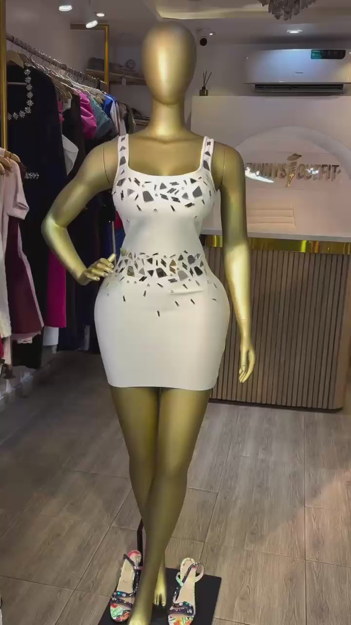 Sleeveless Sexy O-Neck Shinning Mirrors Bodycon Mini Bandage Dress Nightclub Party Outfit