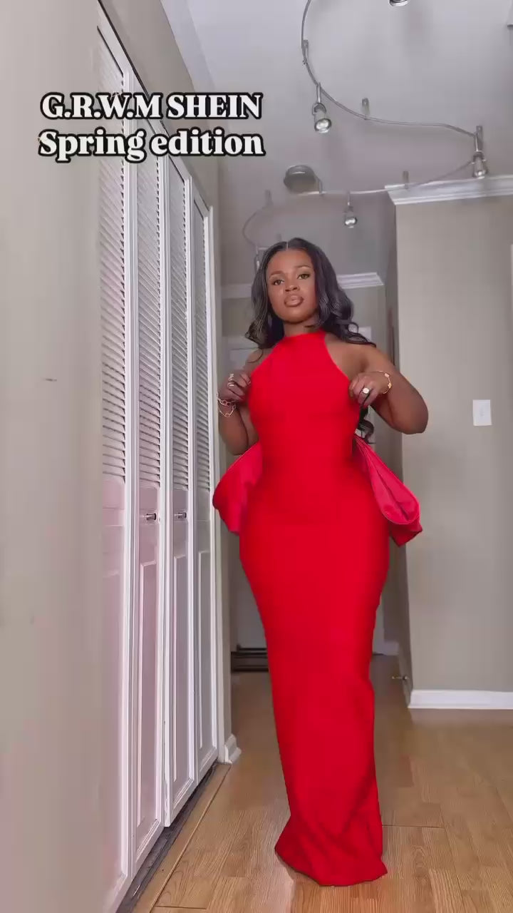 O Neck Sexy Sleeveless Off the Shoulder Big Bow Bodycon Long Bandage Dress