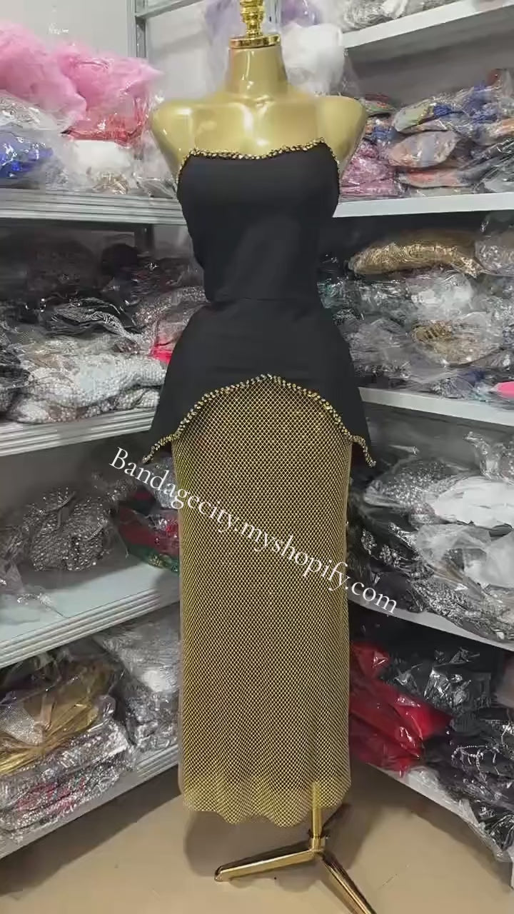 Rhinestone Strapless Crystal Two Piece Set Bandage Dress Photo Shoot Wear