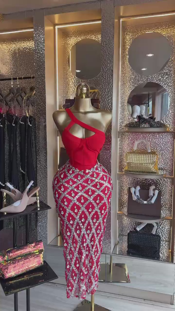 Sexy Glitter Rhinestone Off Shoulder Chain Dress Party