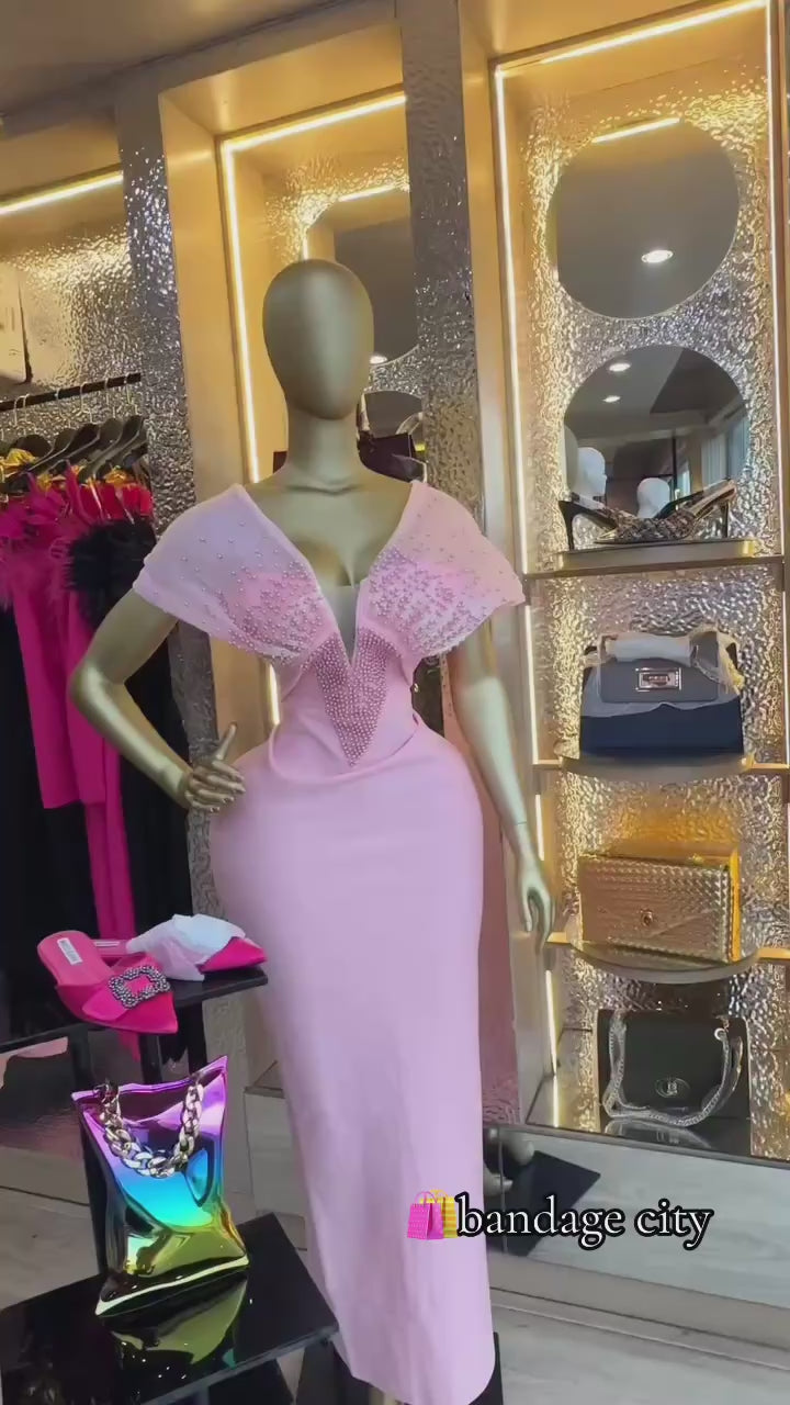 Elegant Off Shoulder Beading Bandage Dress Sexy Backless Luxury
