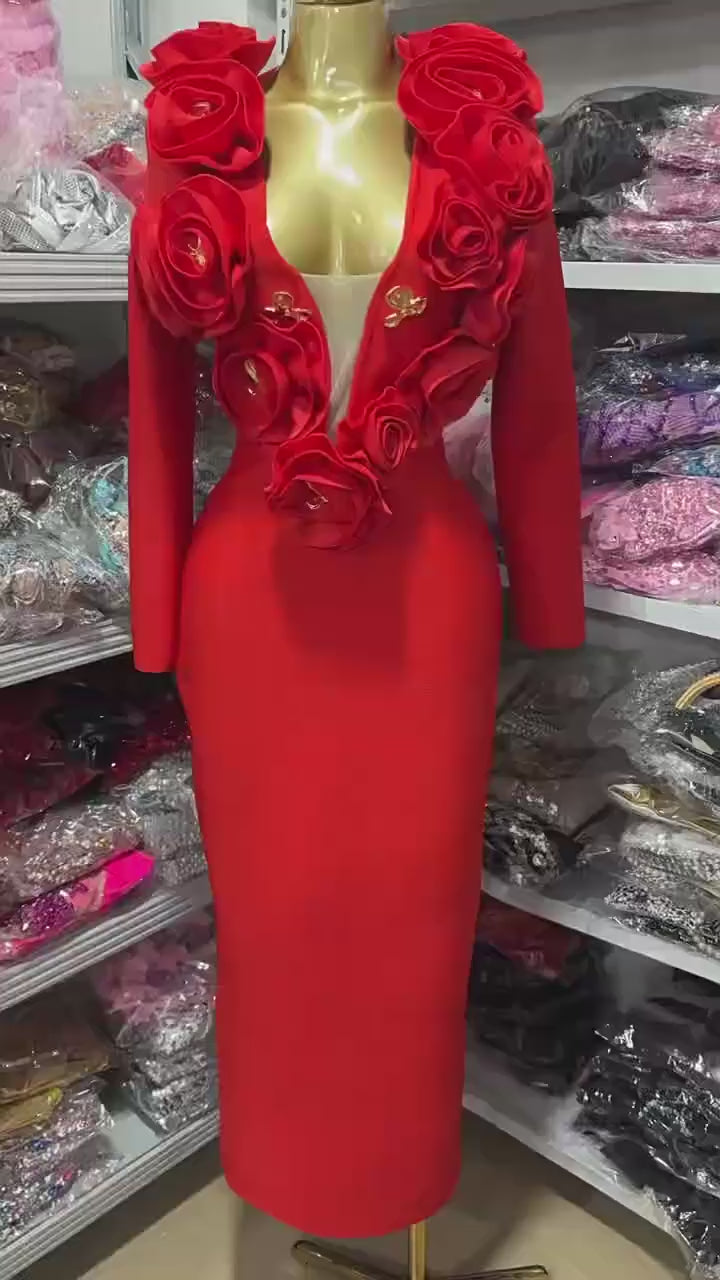 Sexy Flower Tank Long Bodycon Bandage Dress Birthday Party Dress