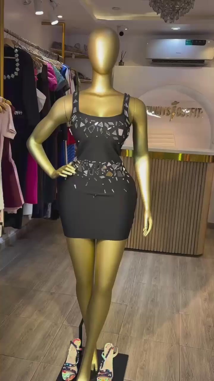 Sleeveless Sexy O-Neck Shinning Mirrors Bodycon Mini Bandage Dress Nightclub Party Outfit