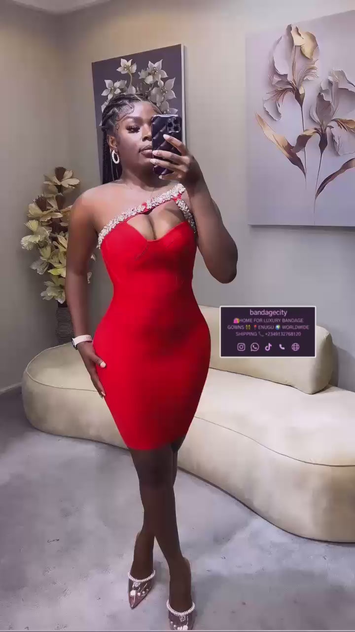 Diamond Bandage Bodycon Dress With Crystal Stone Party Dress