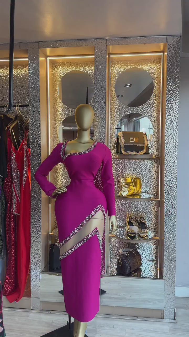 Rhinestone-Necklace Halter Gown