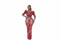 Red sequined dress on white background