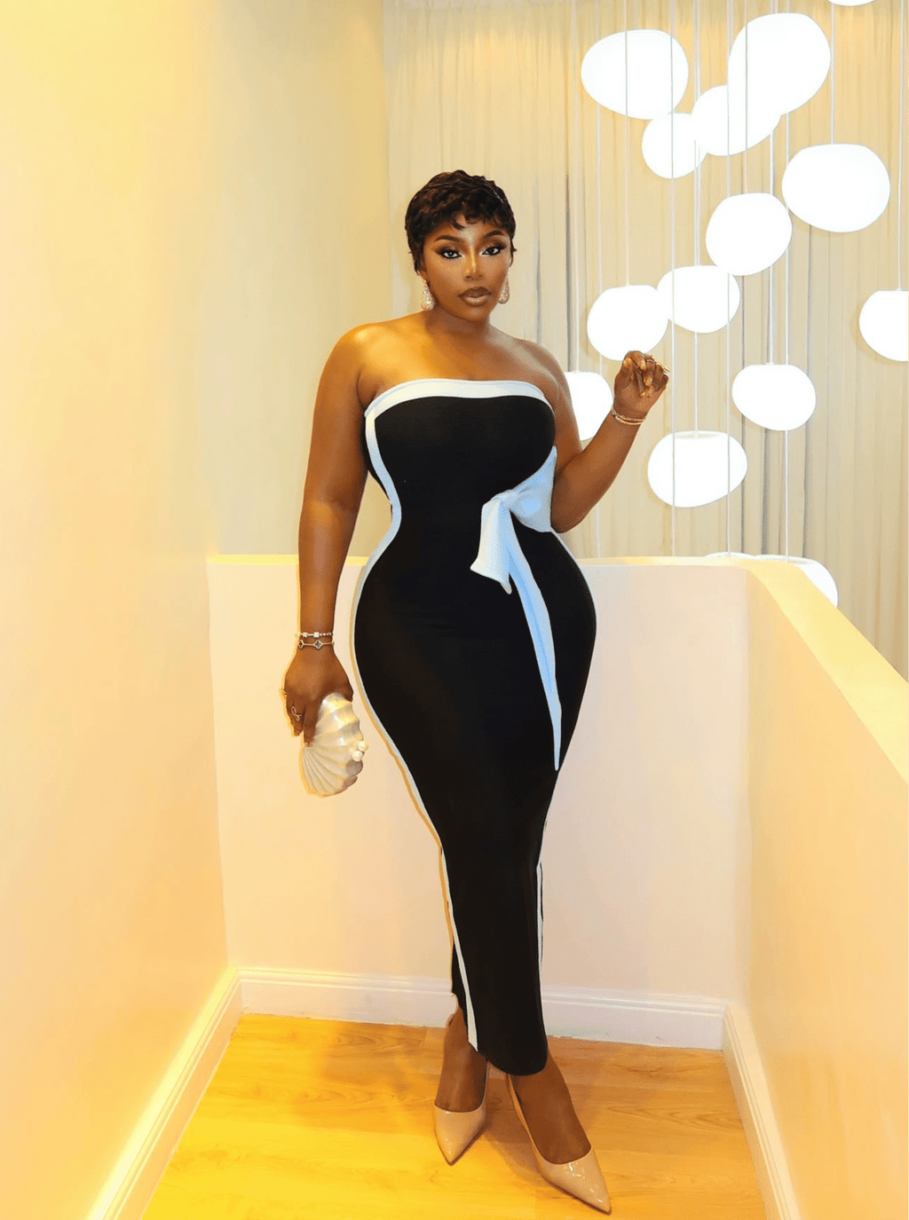Red White Blue Women Sexy Strapless Bow Bodycon Long Bandage Dress Birthday Party Outfit - Bandage city