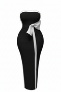 Red White Blue Women Sexy Strapless Bow Bodycon Long Bandage Dress Birthday Party Outfit