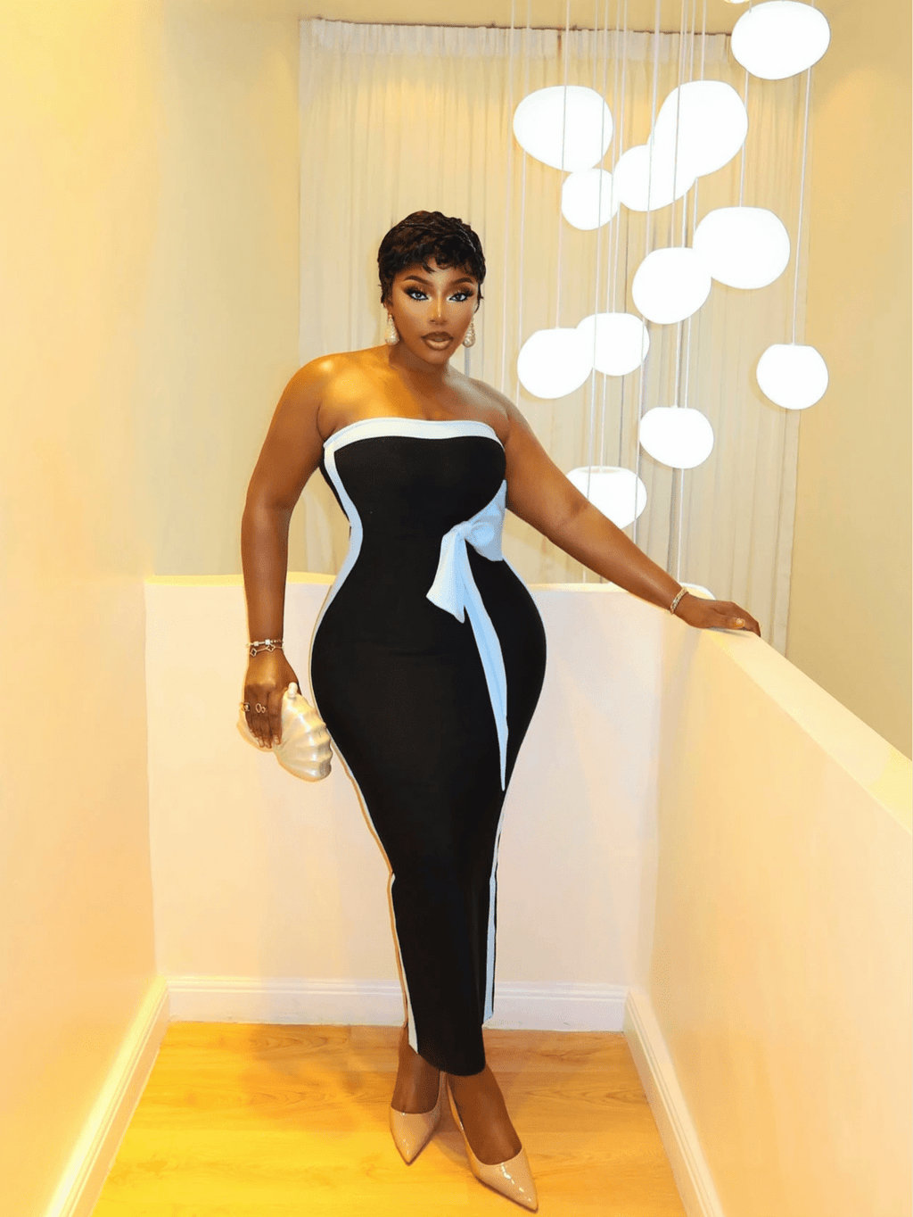 Red White Blue Women Sexy Strapless Bow Bodycon Long Bandage Dress Birthday Party Outfit - Bandage city
