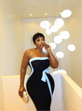 Red White Blue Women Sexy Strapless Bow Bodycon Long Bandage Dress Birthday Party Outfit - Bandage city