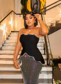 Rhinestone Strapless Crystal Two Piece Set Bandage Dress Photo Shoot Wear - Bandage city