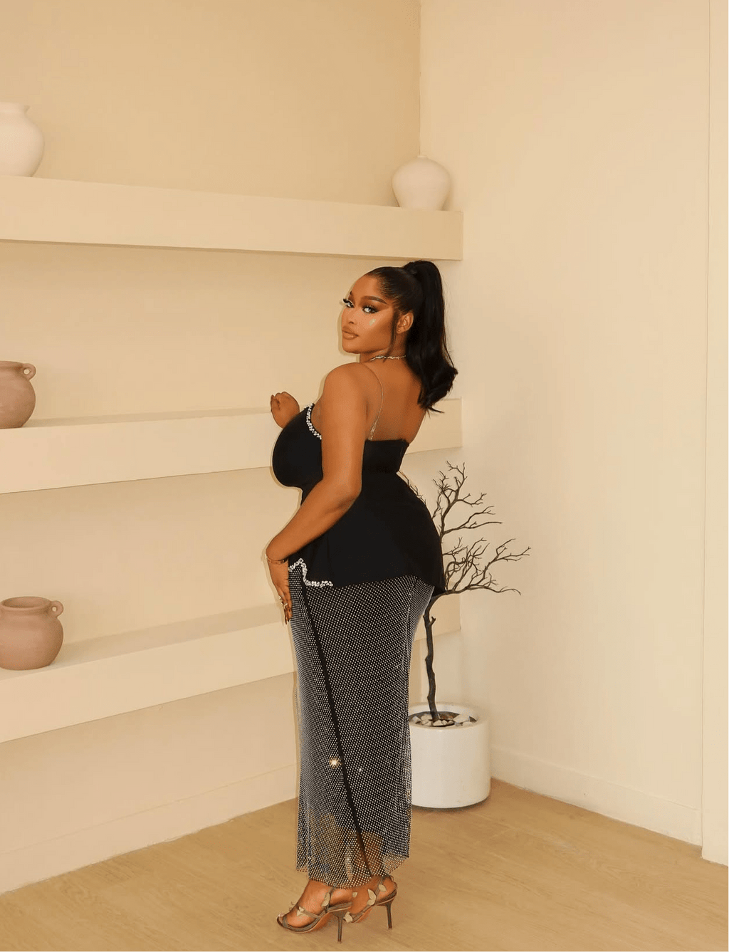 Rhinestone Strapless Crystal Two Piece Set Bandage Dress Photo Shoot Wear - Bandage city