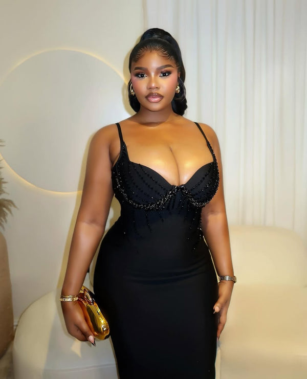 Spaghetti Strap Diamond Beading Embroidery Long Birthday Bandage Gown