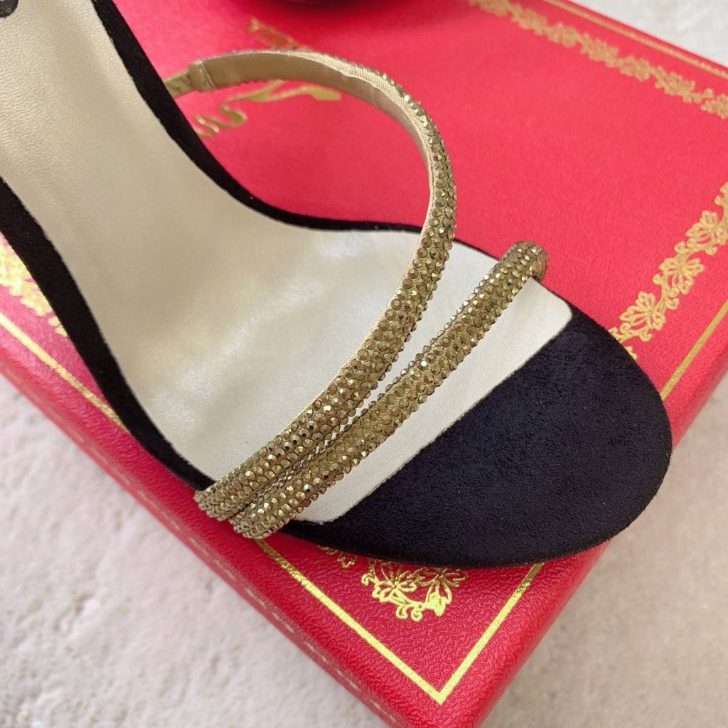René Caovilla Cleo Crystal-Embellished Sandal (Black/Gold)