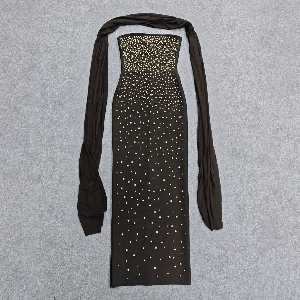 Angelic Glow High-Neck Embellished Bandage Gown