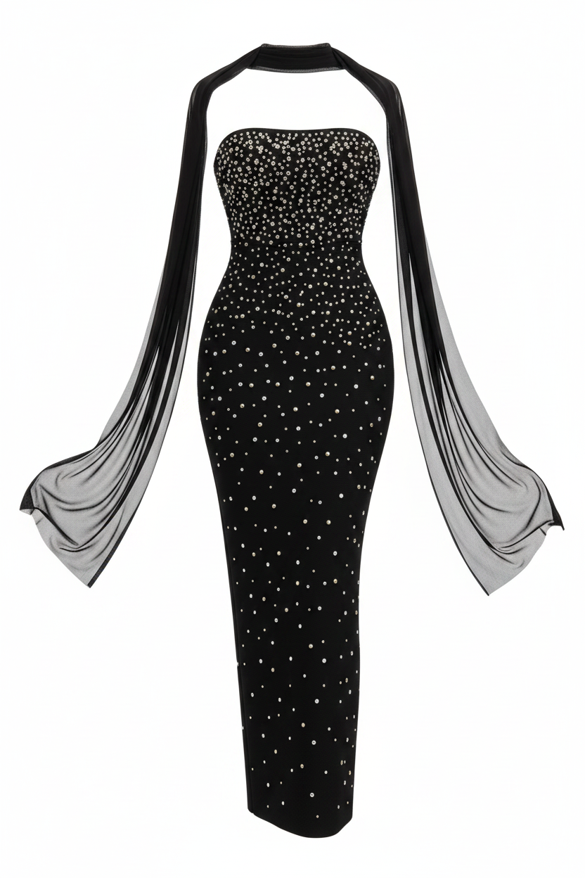 Angelic Glow High-Neck Embellished Bandage Gown