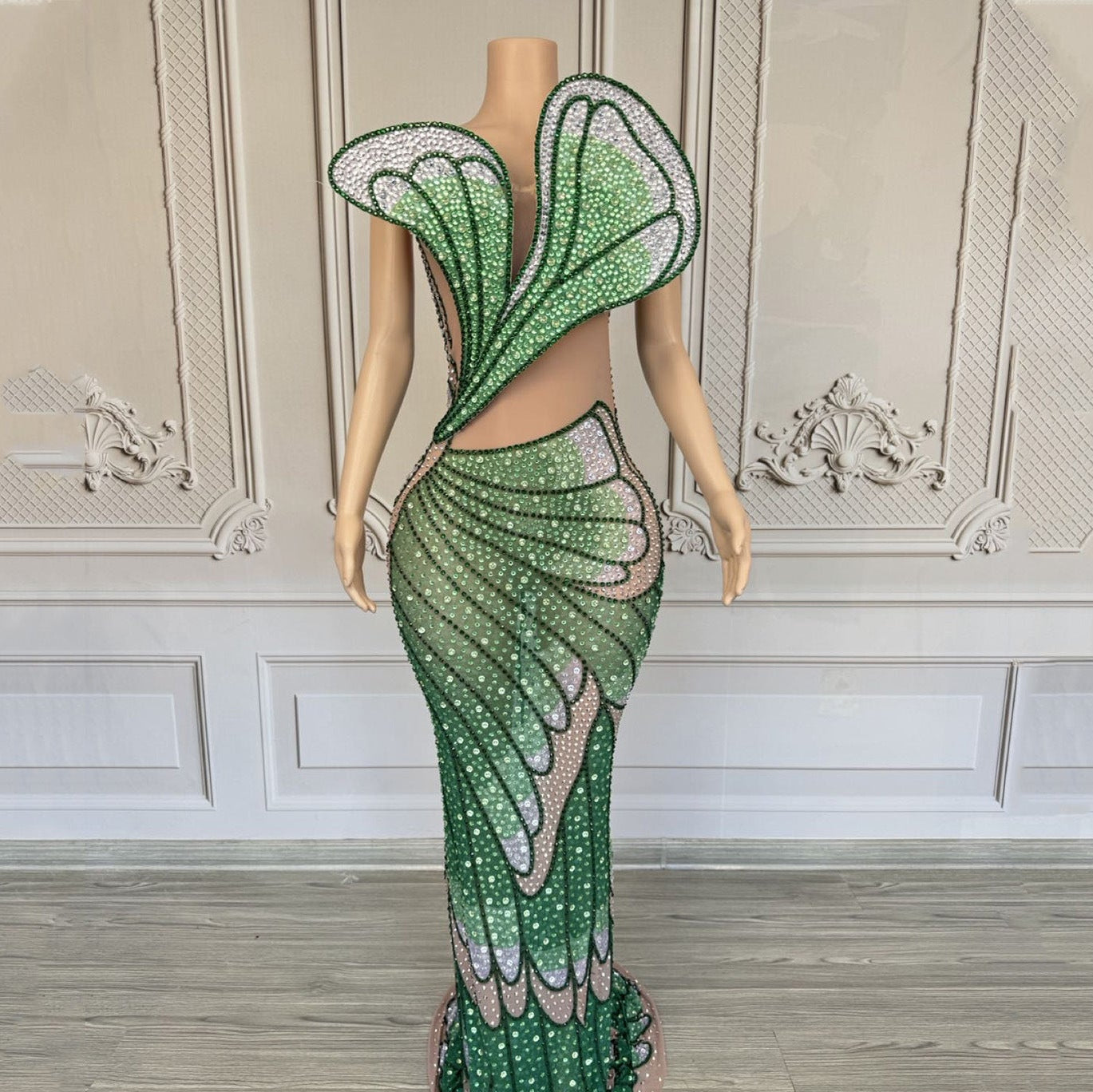 Crystal-Fringed Textured Bodycon