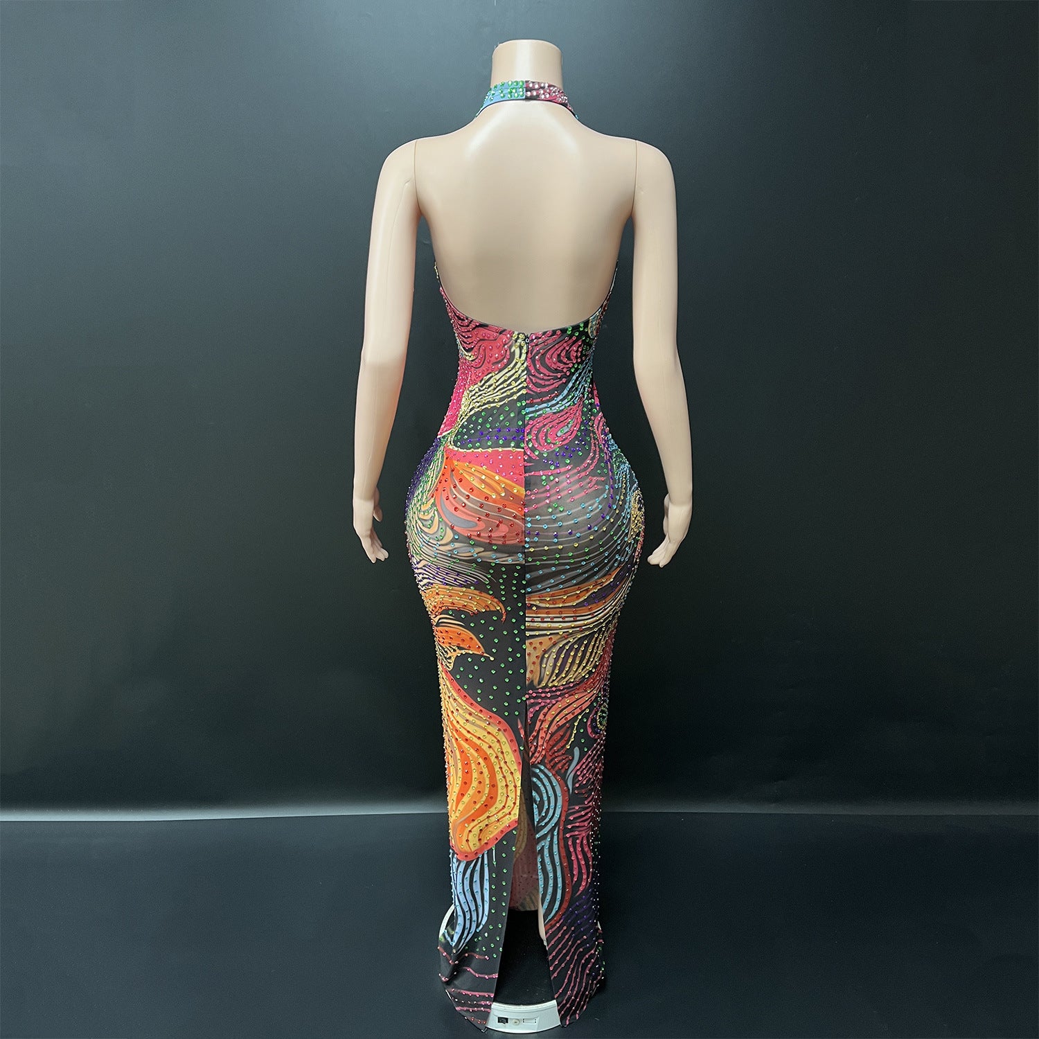 The Zaria Kaleidoscope Rainbow Rhinestone Gown